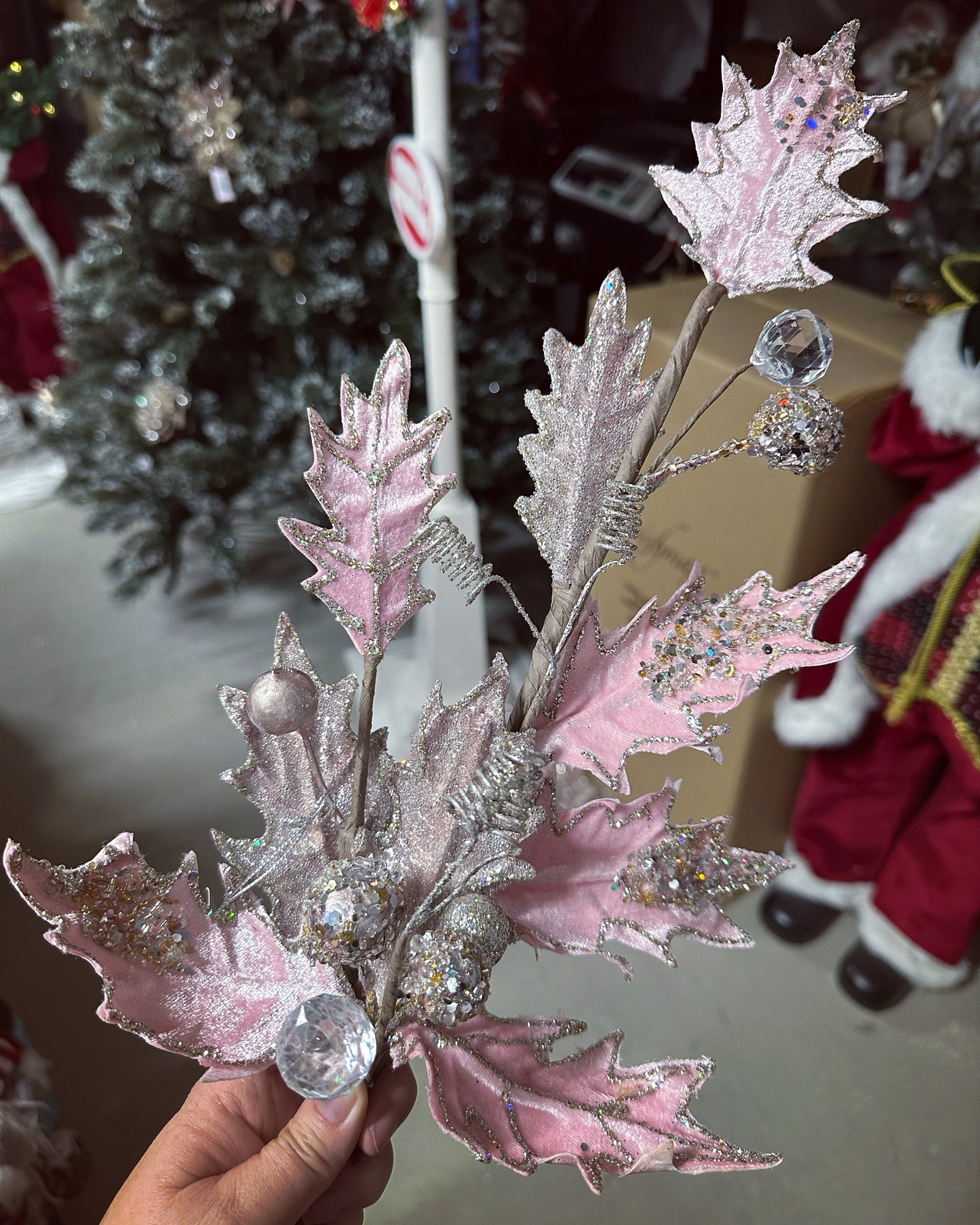 Christmas Flower- 71cm Soft Pink Holly Berry Spray