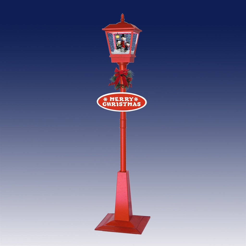 Christmas Lamp Post with Lights, Snow, Music- Red, 180cm