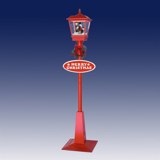 Christmas Lamp Post with Lights, Snow, Music- Red, 180cm