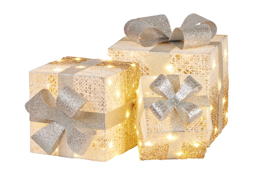 Christmas Present Display Set with Lights- Champagne Finish