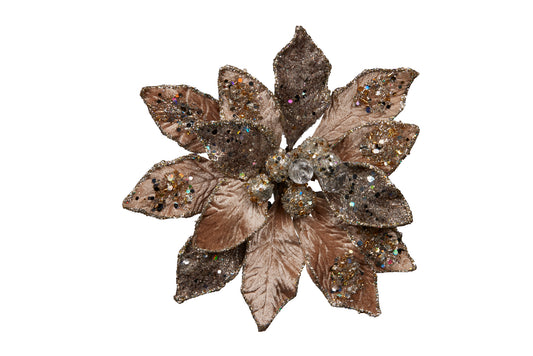 Christmas Flower- 18cm Champagne Poinsettia Clip On