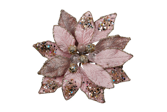 Christmas Flower- 18cm Soft Pink Poinsettia Clip On