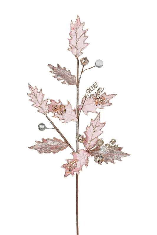 Christmas Flower- 71cm Soft Pink Holly Berry Spray