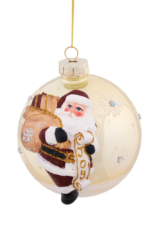 Christmas Bauble- Champagne Glass with Raised Santa