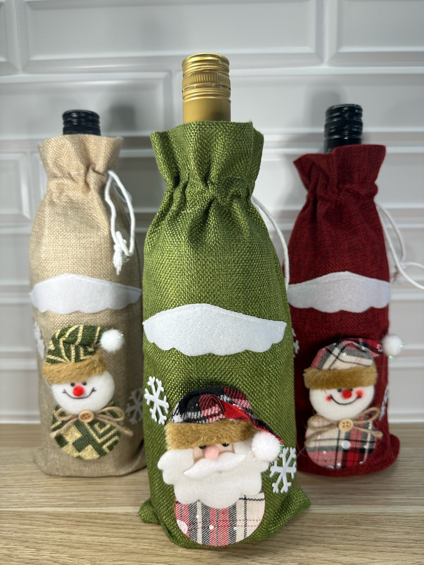 Snowman Wine Bottle Sack - RED