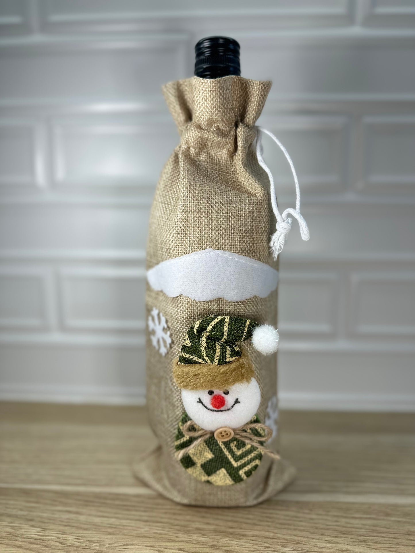 Snowman Wine Bottle Sack - BEIGE