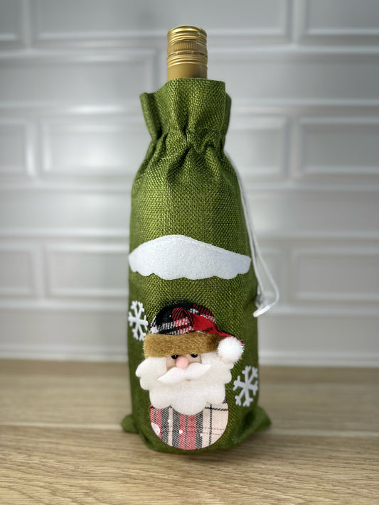 Santa Wine Bottle Sack - GREEN